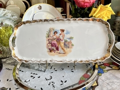 Bandeja Budinera o Sandwichs Porcelana Victoria Czechoslovakia Escena Clasica C1918 - Funcy Stuff Antiguedades