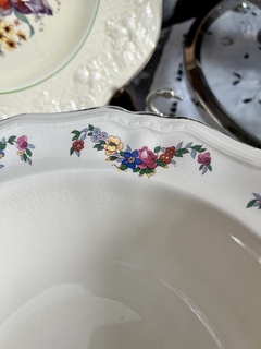 Bowls Ensaladera Loza Inglesa Meakin, Guirnalda Floral Vivo en Oro C1945 - Funcy Stuff Antiguedades