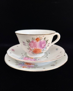 Trio para Te Porcelana Tsuji Bouquet de Rosas Pintado a Mano C1980 en internet