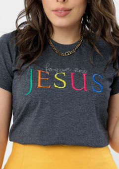 T-SHIRT FEMININA BORDADA PRETO MESCLA - FOQUE EM JESUS