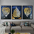 Trio de Quadros Folhas Gold Fundo Azul abstrato - comprar online