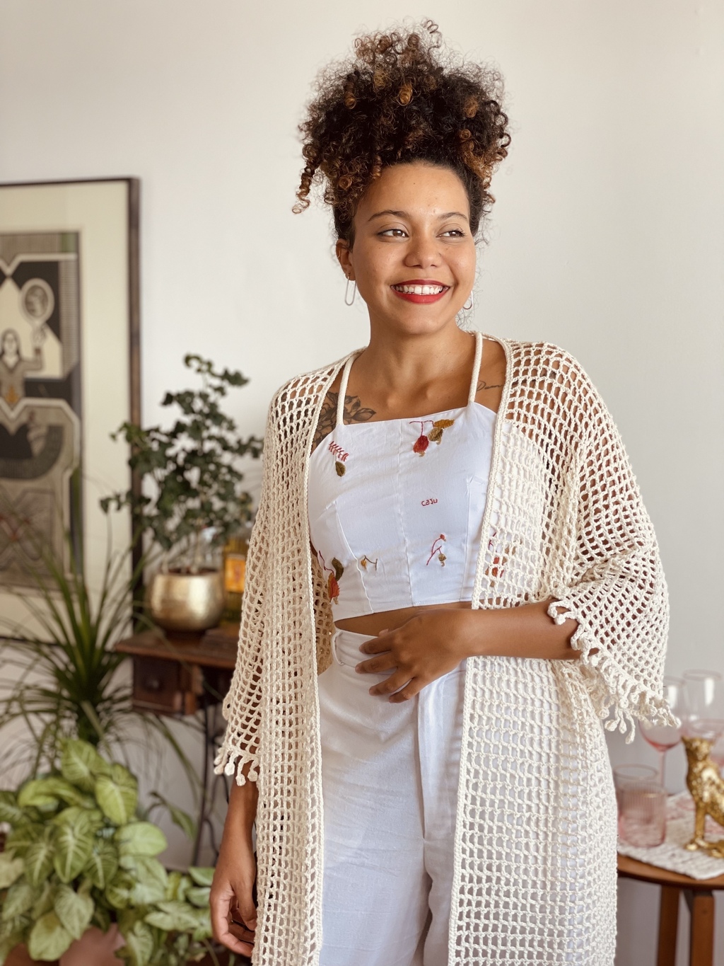 Kimono de croche branco sales