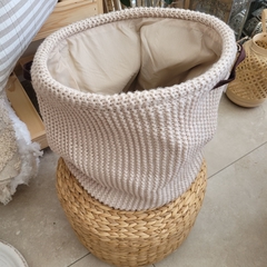 Canasto tejido lana beige 35x34cm - tienda online