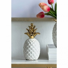 Anana de cerámica Pineapple 17cm blanco y dorado - kazaru
