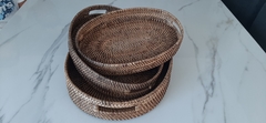 Juego de Tres Bandejas de Rattan Oval - comprar online