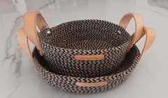 Cesto de Cuerdas circular marrón combinada 18x8cm - kazaru