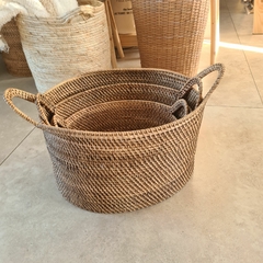 Canasto de Rattan oval con manijas mediano 40cm - kazaru