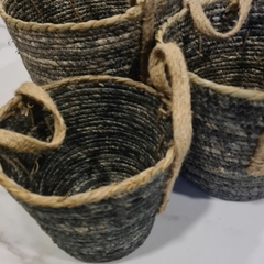Cesto de Fibras Naturales gris con manijas canasto chico 20cm - kazaru