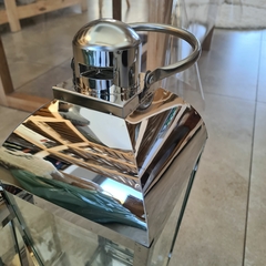 Farol Fanal Metalico plata con vidrio cuadrado mediano 44cm - tienda online