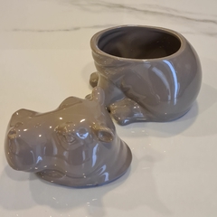 Hipopotamo ceramica gris vison con tapa 23cm - comprar online