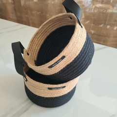 Cesto de Cuerdas combinado negro circular 19x12cm - kazaru