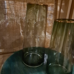 Florero verde conico vidrio borde dorado alto 30cm - tienda online