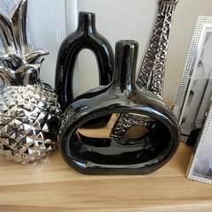 Nordic florero ceramica negro hueco bajo - comprar online