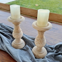 Juego x2 candelabros madera aguado blanco alto 30cm - kazaru