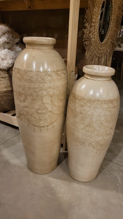 Jarrón mandala cerámica beige L 60cm - kazaru