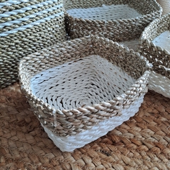 Set x3 cestos tejidos fibras blanco/natural 13 17 20cm en internet