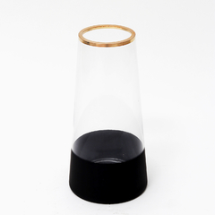 Florero conico base negra vidrio transparente 25cm