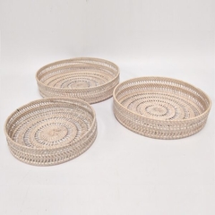 Bandeja Rattan Calada circular blanca grande 35cm