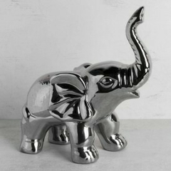 Figura elefante cerámica plateado 30cm