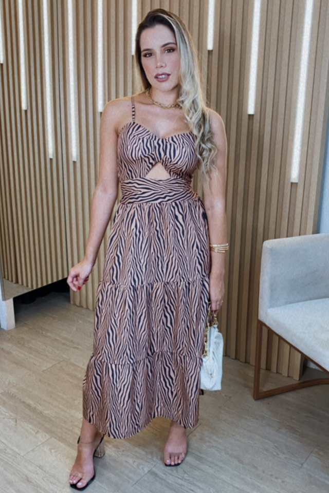 Vestido Midi com Bojo Alça Regulável