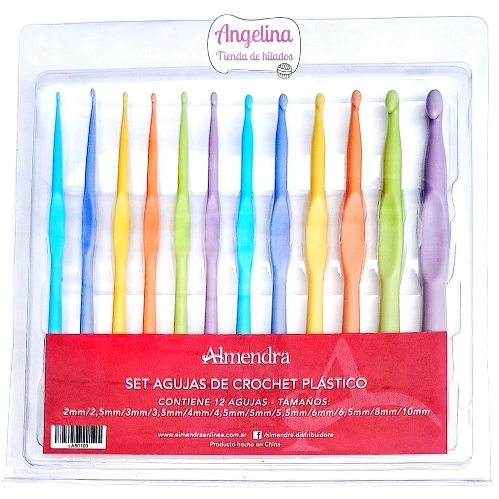 Set 12 agujas de crochet de plástico