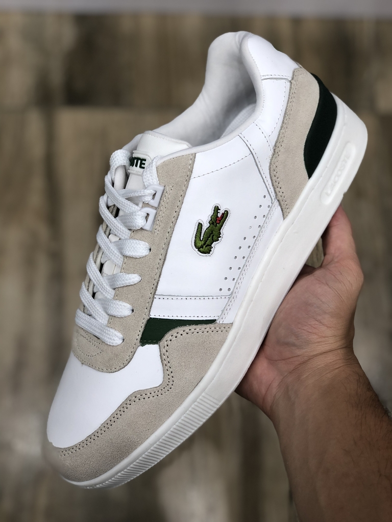 Sapatênis Lacoste Branco/Bege detalhe Verde