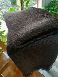 Manta / Chal en telar lana de oveja chocolate