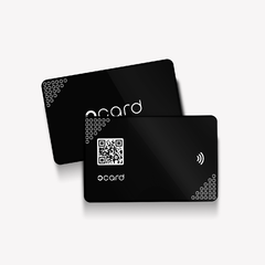 Cartão de visita digital preto com QR Code e tag NFC de aproximação. É só encostar e compartilhar suas informações.