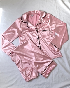 PIJAMA SATINADO LARGO ROSA - CONJUNTO