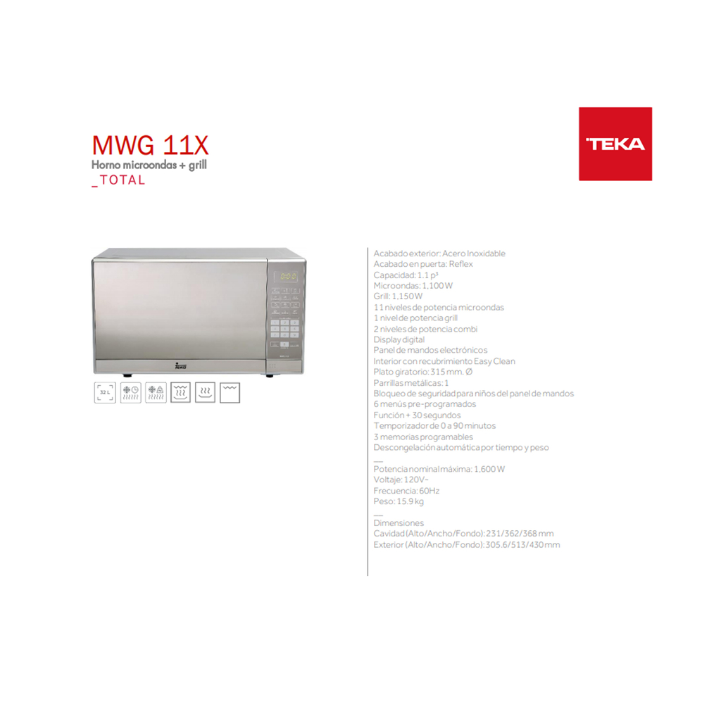 Horno de microondas con grill Teka modelo MWG 14X