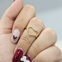 ANILLO DOBLE FAZ CORAZON SILUETA Y CIRCON SOLITARIO ORO LAMINADO 18K - comprar online