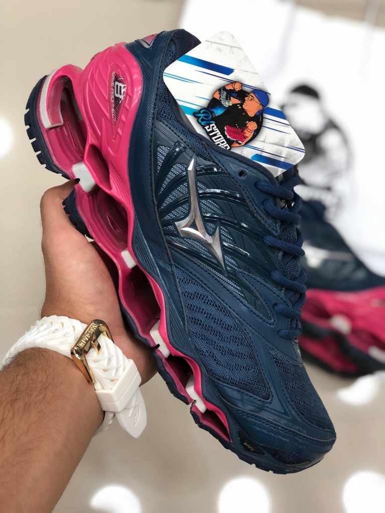 Mizuno wave top azul e rosa
