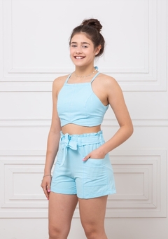 CONJUNTO CROPPED E SHORTS LINHO ALGODÃO JUVENIL - Atacado Infantil Mundo K