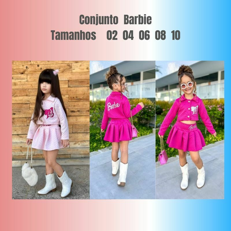 Conjunto Infantil Estampado Manga Curta Barbie Tam 4 a 10