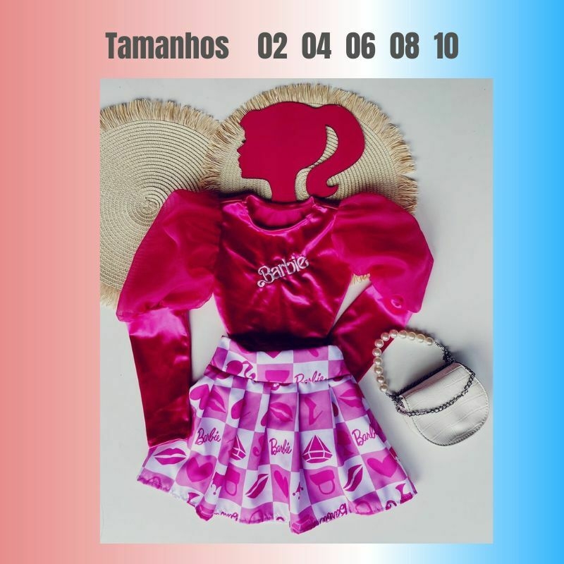 Vestido Rosa Barbie 2023 Cosplay 4 peças Traje Adulto/ Infantil
