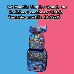 KIT MOCHILA GRANDE DE RODINHAS + LANCHEIRA + ESTOJO MENINO PERSONAGENS - Atacado Infantil Mundo K