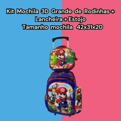 KIT MOCHILA 3D GRANDE DE RODINHAS MENINO PERSONAGENS + LANCHEIRA TÉRMICA + ESTOJO - comprar online