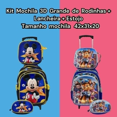 KIT MOCHILA 3D GRANDE DE RODINHAS MENINO PERSONAGENS + LANCHEIRA TÉRMICA + ESTOJO - Atacado Infantil Mundo K