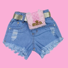 SHORTS JEANS COM CINTO - Atacado Infantil Mundo K