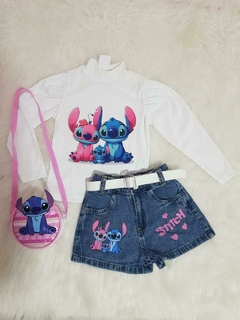 CONJUNTO STITCH JEANS, BLUSA E BOLSINHA na internet