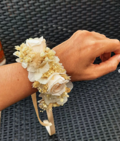 Pulsera de Flores Novia/Dama de Honor/Prom con Mini Rosas Preservadas