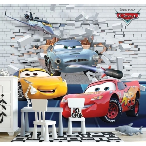 Papel de Parede Infantil Carros Relâmpago McQueen Azul Escuro Até 6x sem  juros