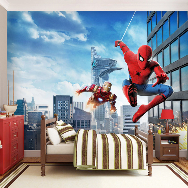 Papel de Parede Infantil Tema Super Heróis Homem Aranha e Homem de Fe