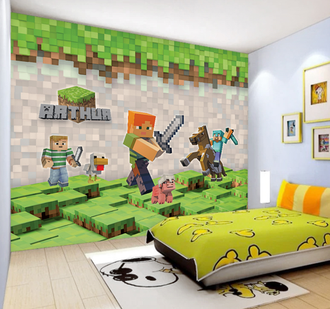 7 estilos mais novo papel de parede dos desenhos animados Minecraft  adesivos de parede para crianças quarto Decal Home Decor clássica 3D  Sticker decoração do partido - AliExpress