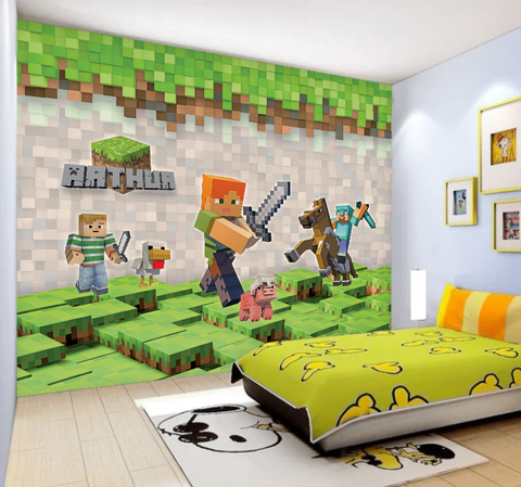 Mais novo grande papel de parede dos desenhos animados Minecraft adesivos  de parede para crianças quarto Decal Home Decor clássica 3D etiqueta  crianças decoração do partido - AliExpress