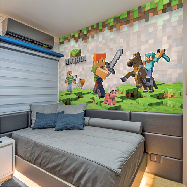 Mais novo grande papel de parede dos desenhos animados Minecraft adesivos  de parede para crianças quarto Decal Home Decor clássica 3D etiqueta  crianças decoração do partido - AliExpress