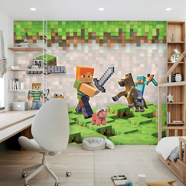 Mais novo grande papel de parede dos desenhos animados Minecraft adesivos  de parede para crianças quarto Decal Home Decor clássica 3D etiqueta  crianças decoração do partido - AliExpress