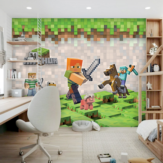 7 estilos mais novo papel de parede dos desenhos animados Minecraft  adesivos de parede para crianças quarto Decal Home Decor clássica 3D  Sticker decoração do partido - AliExpress