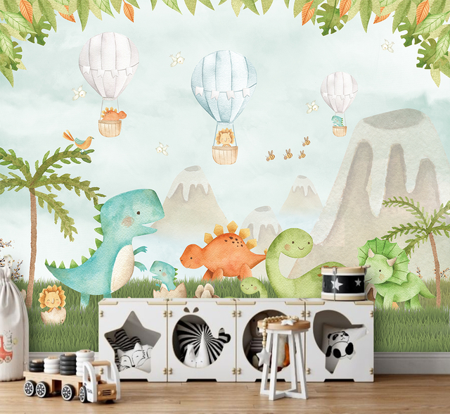 Papel de Parede Infantil Dinossauro Baby Aquarela Para Decorar Quarto