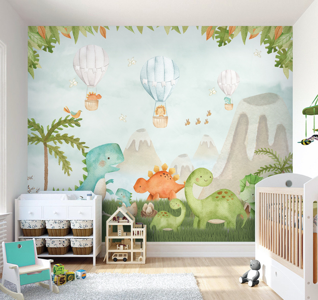 Papel de Parede Infantil Dinossauro Baby Aquarela Para Decorar Quarto